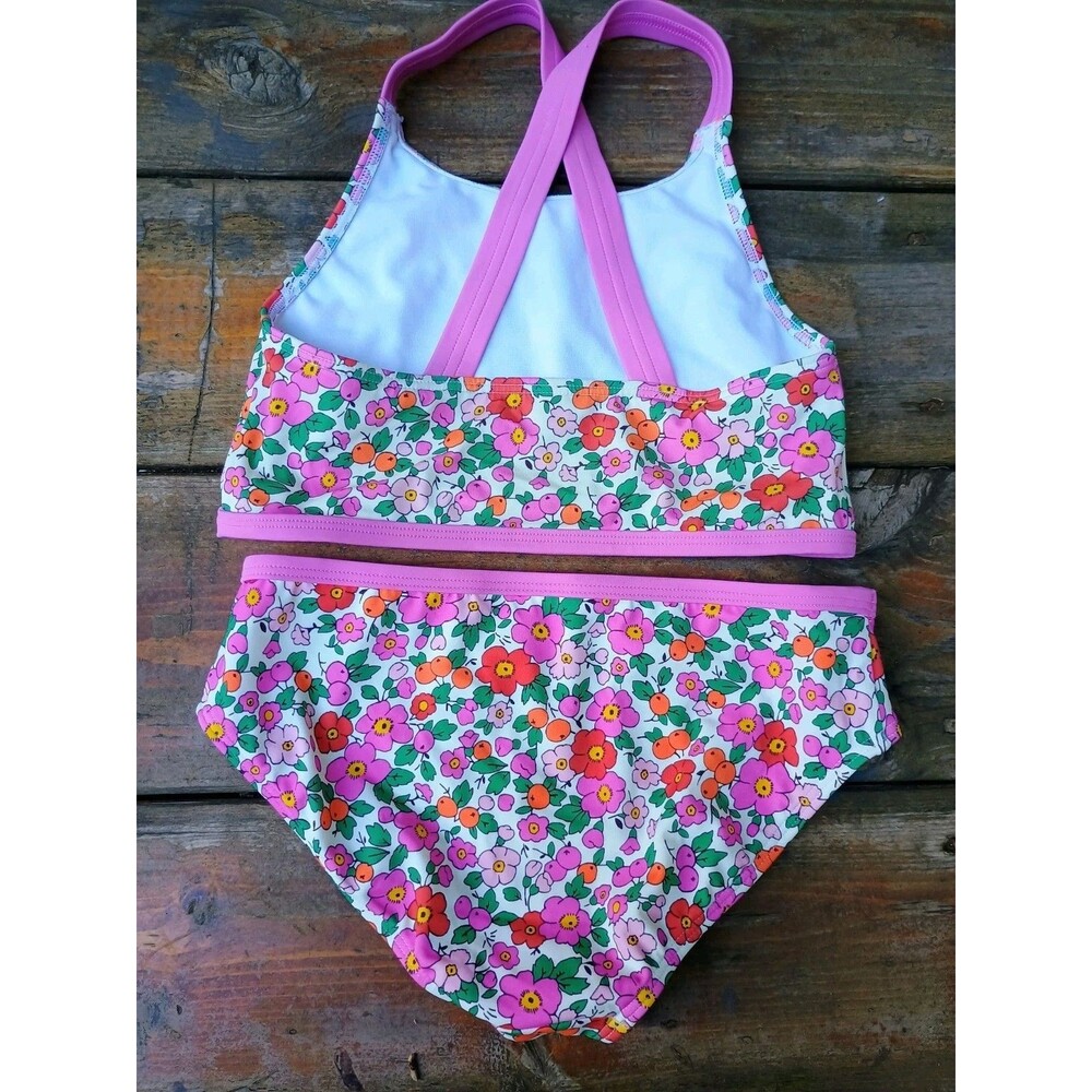 Mini Boden Girls Pink Apple Blossom Swim Suit Tankini Bikini Set Sz 8-9 Years - Picture 2 of 4